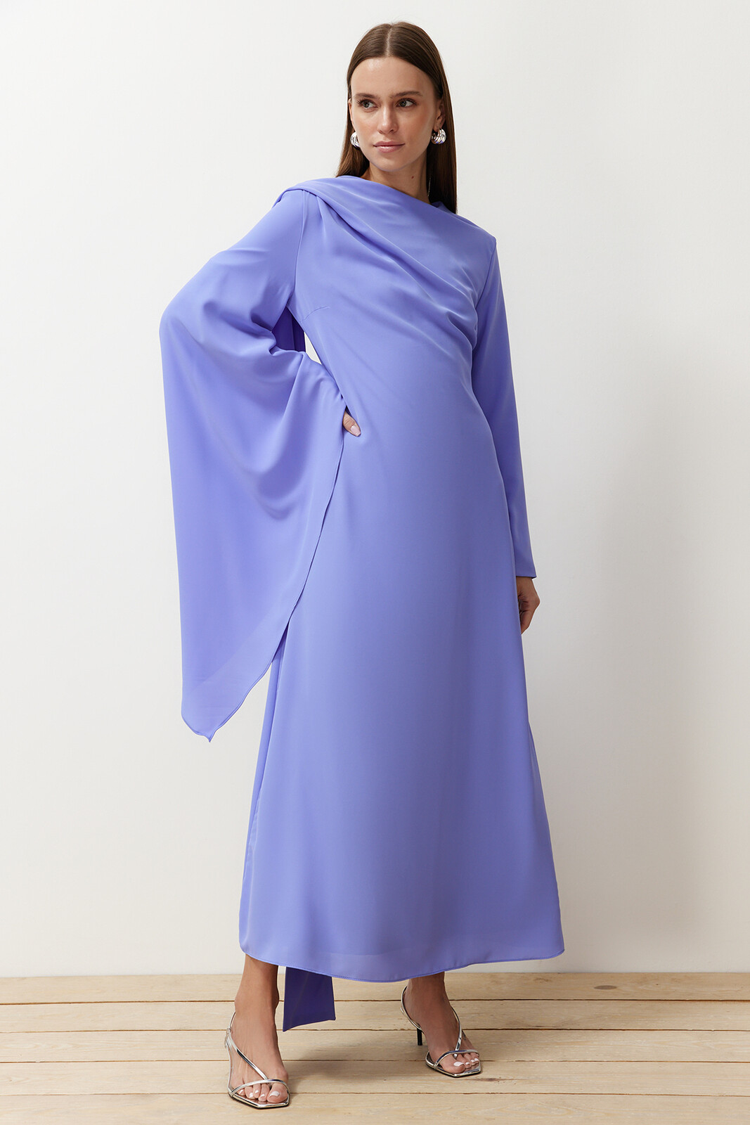 Trendyol Lilac Shawl Detailed Lined Evening Dress
