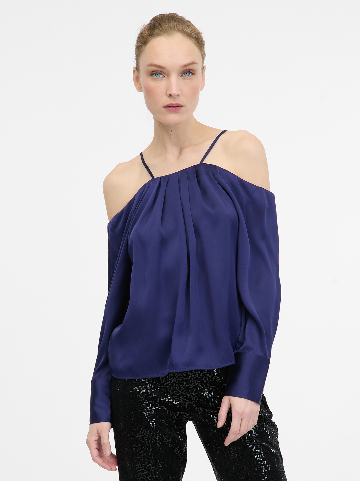 Dark blue women's blouse with open shoulders ORSAY - Women