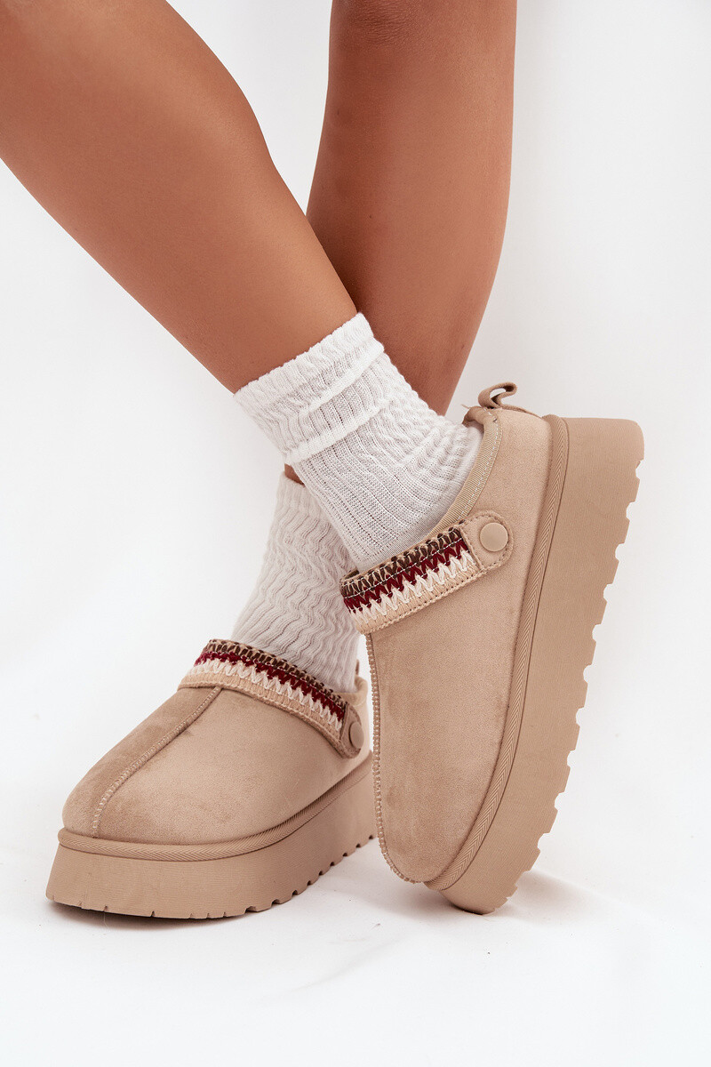 Boto Dámske nízke snehule s pohyblivým pásom a výšivkou na platforme svetlosivohnedé Lyrisse