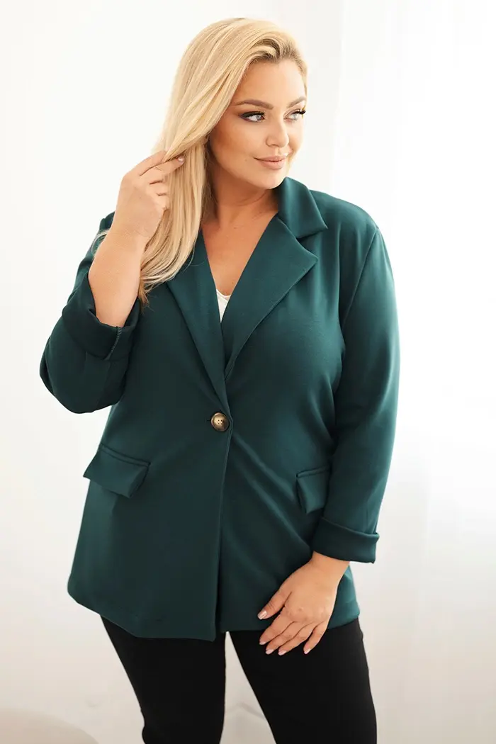 Kesi Włoski Dámska vesta z viskózy Plus Size s dlhým rukávom a golierom morská