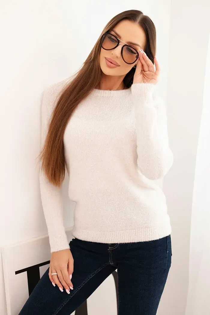 Kesi Włoski Dámsky sveter z baby alpaky s dlhým rukávom béžový