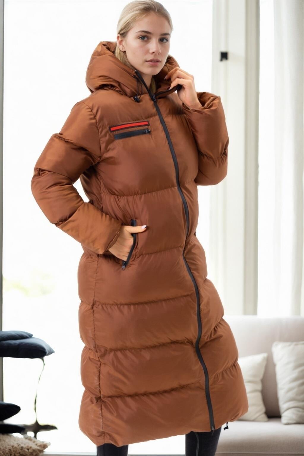 Z9756 DEWBERRY WOMEN'S PUFFER COAT-CAMEL