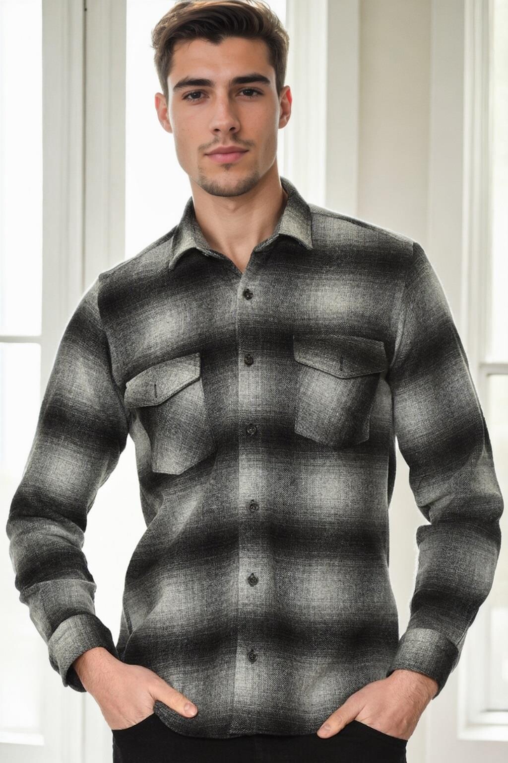 G997 DEWBERRY MEN'S SHIRT-BLACK-ANTHRACITE
