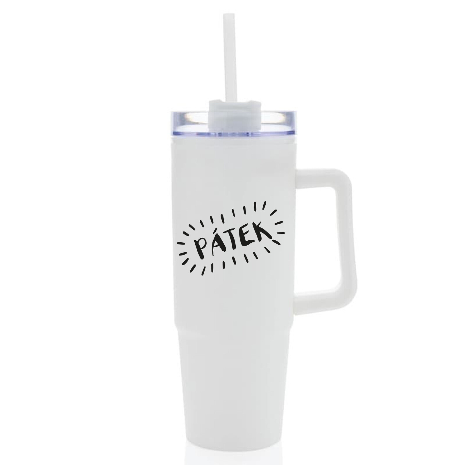 PÁTEK - bílý cestovní hrnek s průhledným víčkem 900 ml