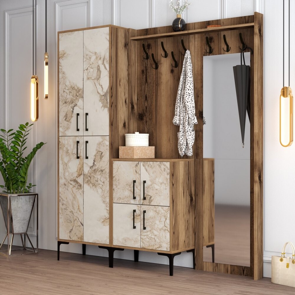 Predsieňová stena Berlin ABC - Walnut, White Marble