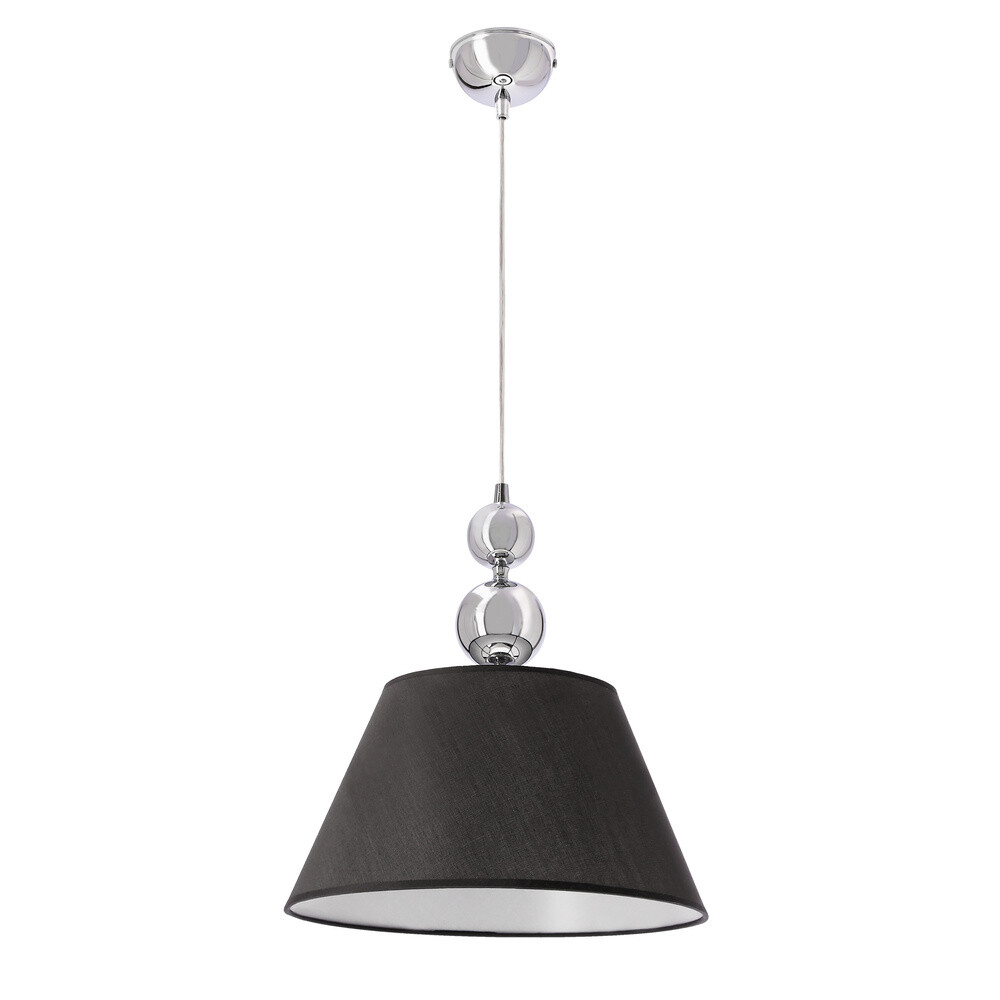 Závesná lampa ARAL chróm E27 1x60W s čiernym tienidlom, moderná do obývačky, spálne, kuchyne, jedálne, elegantné stropné osvetlenie