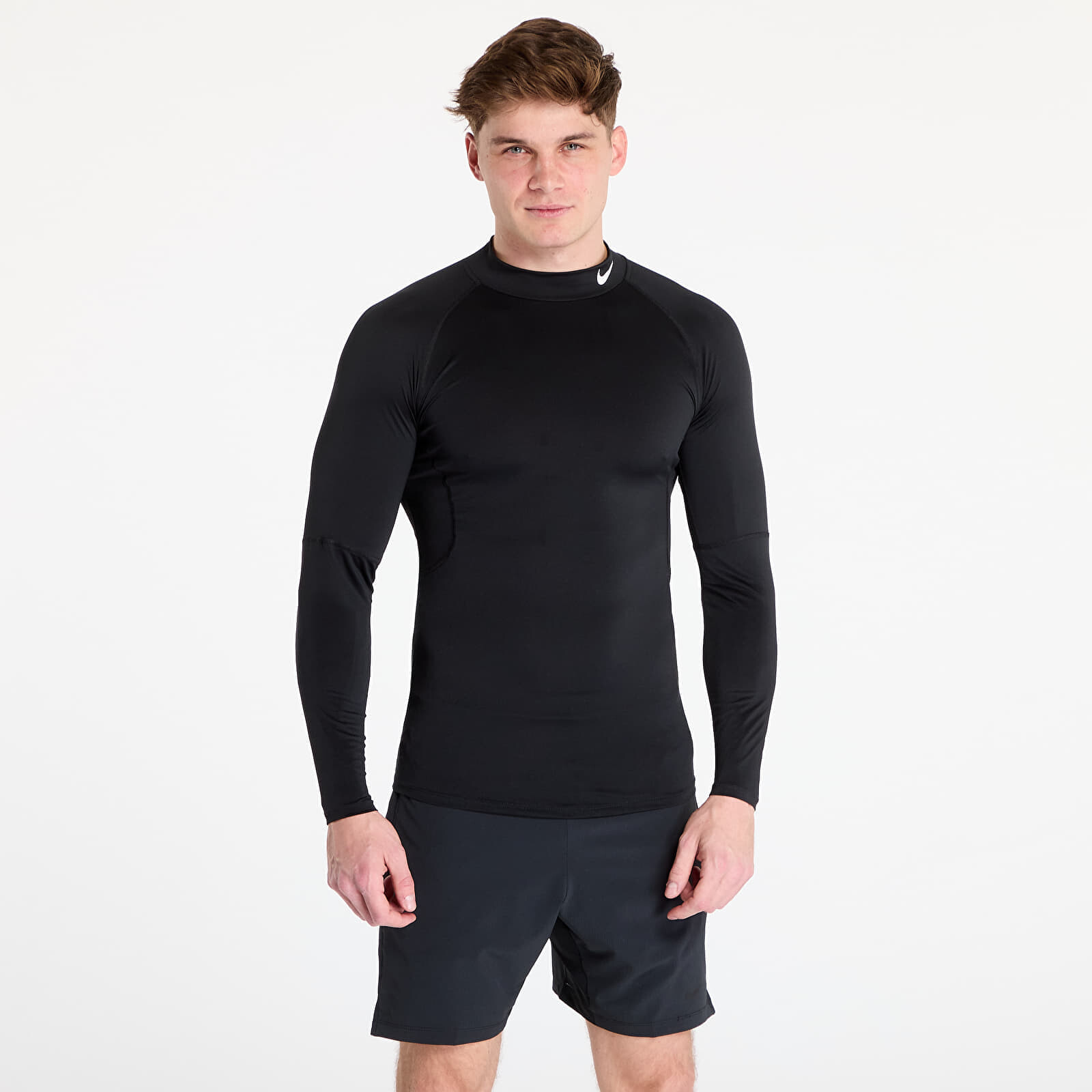 Tričko Nike Pro Men's Dri-FIT Fitness Mock-Neck Long-Sleeve Top Black/ White XL