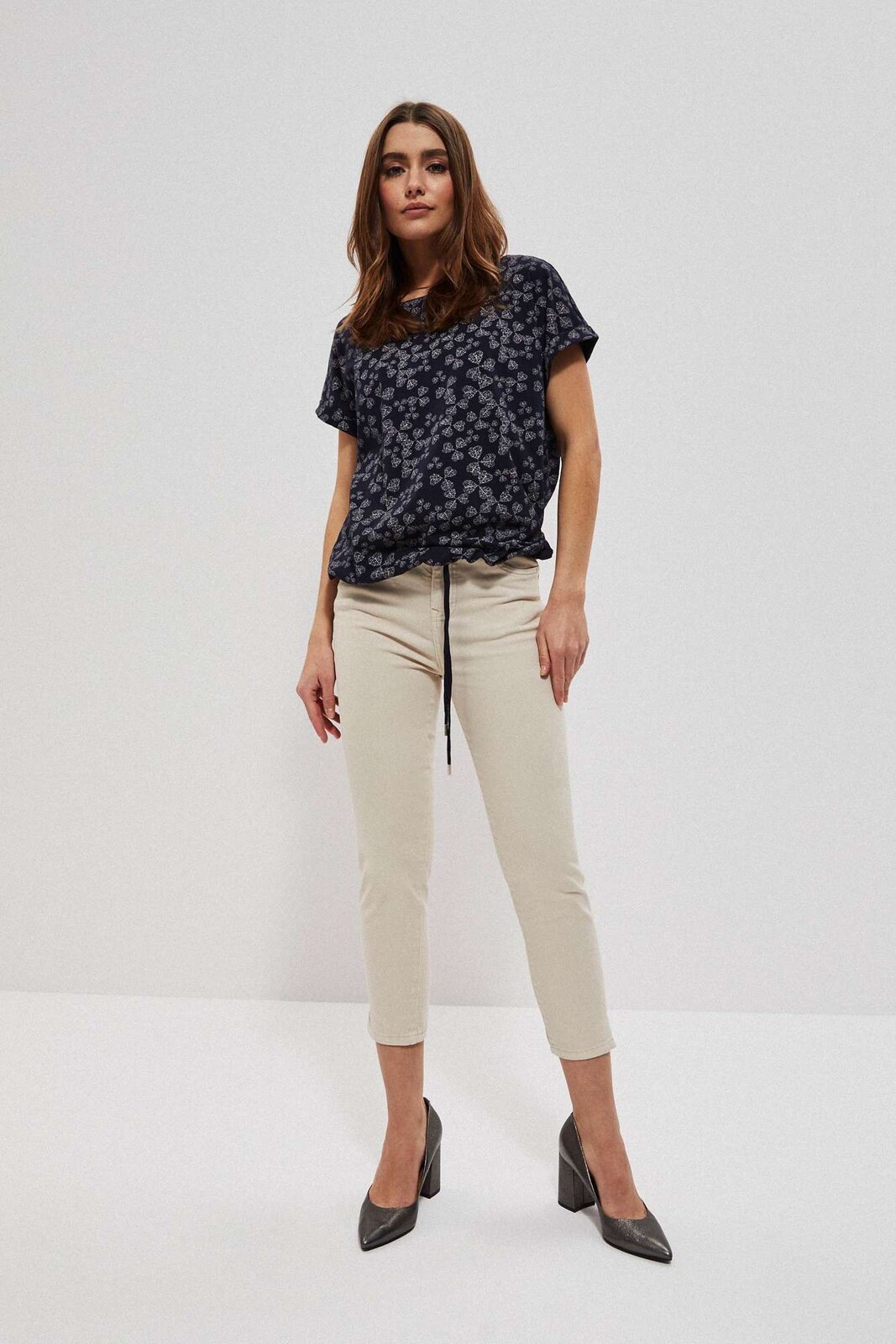 7/8 hladké nohavice - béžová