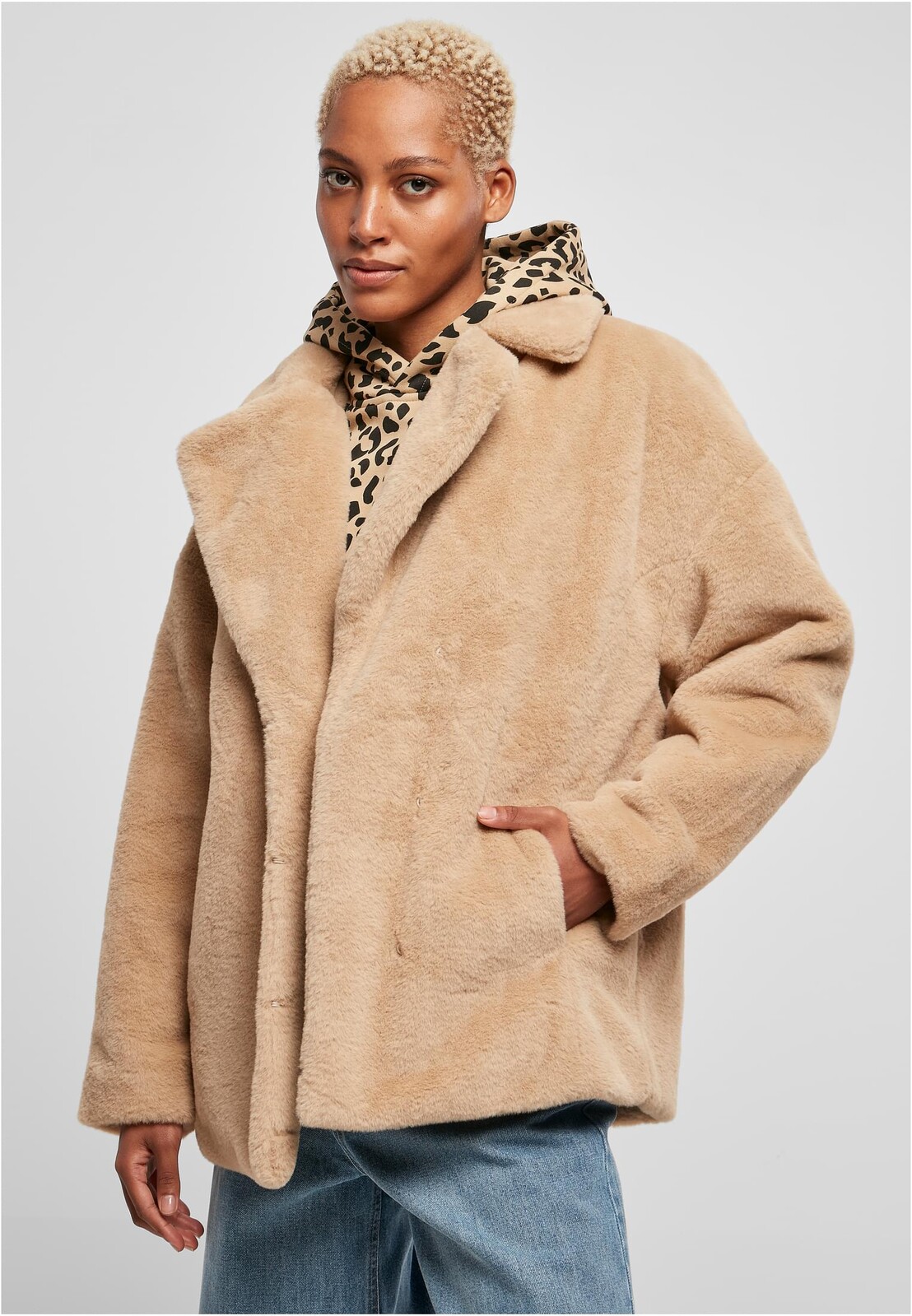 Women's Teddy Jacket with Lapel Unionbeige
