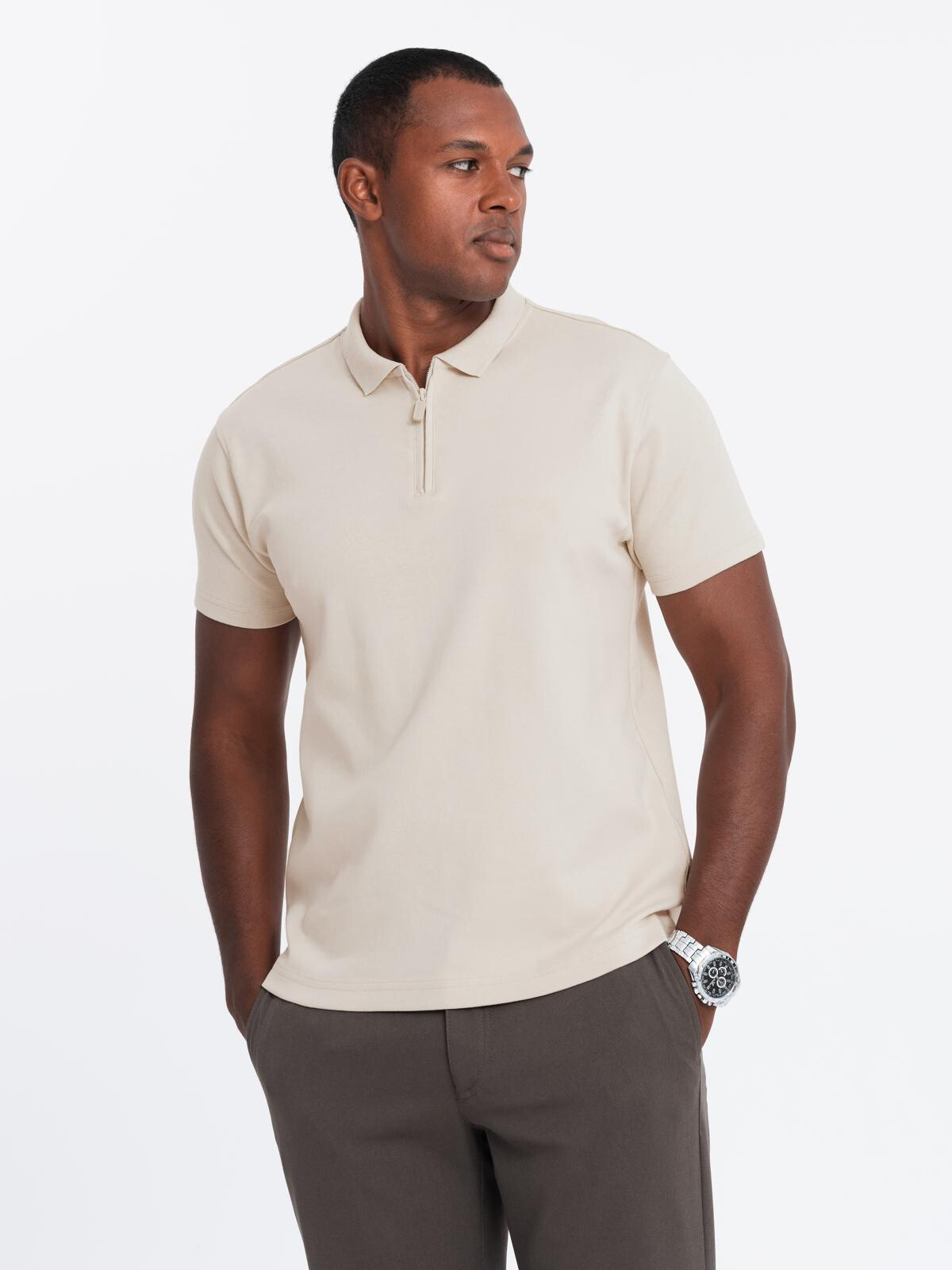 Ombre Men's polo shirt with zippered collar - cream