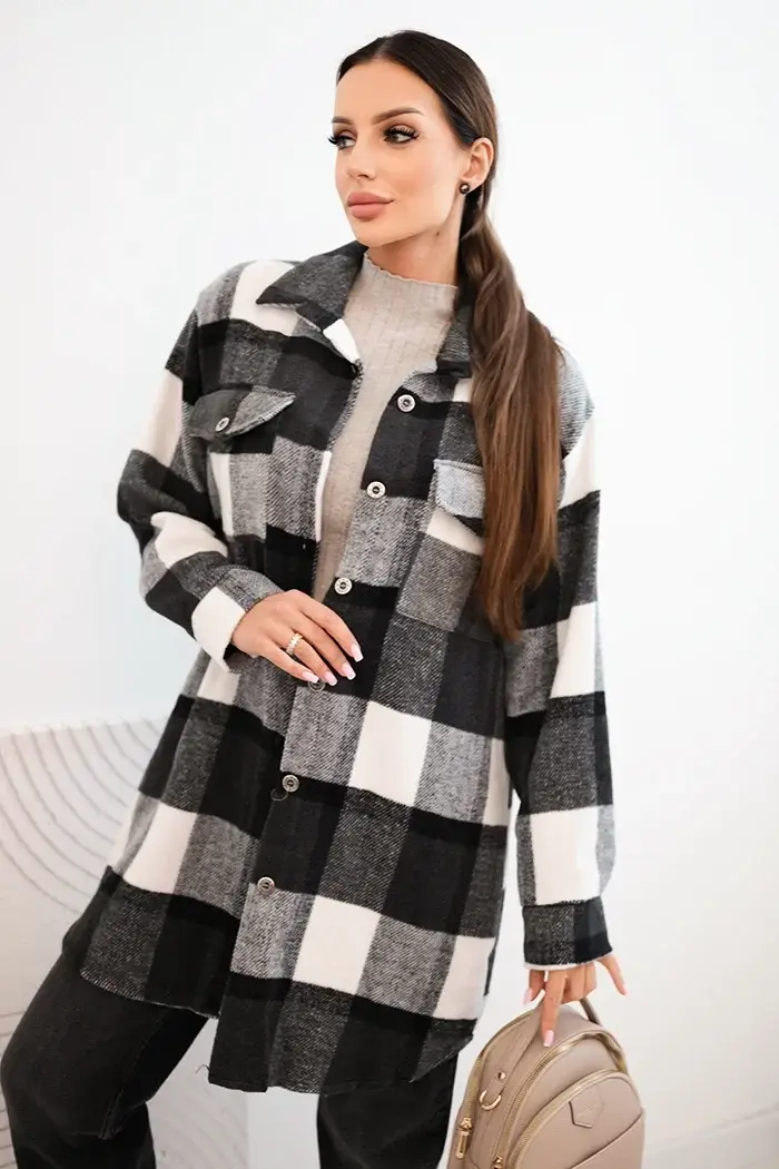 Kesi Włoski Dámska kockovaná košeľa grafitová