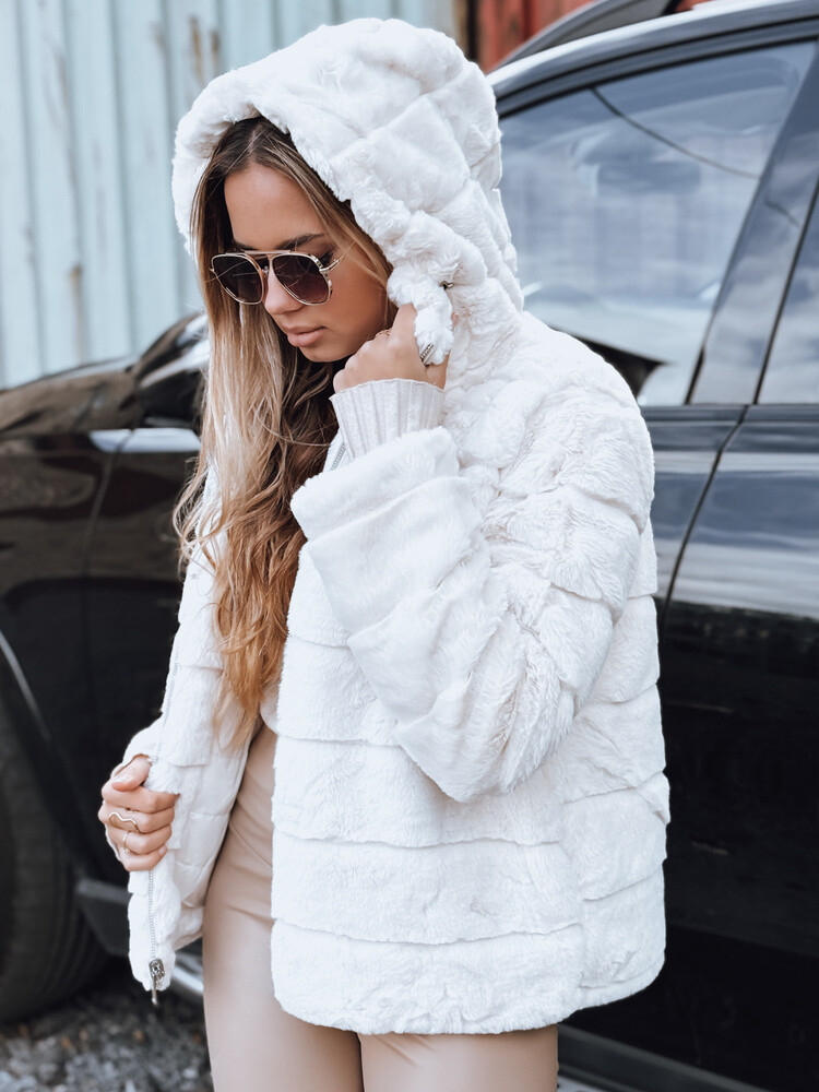 Kurtka damska futrzana z kapturem jasnobeżowa Dstreet