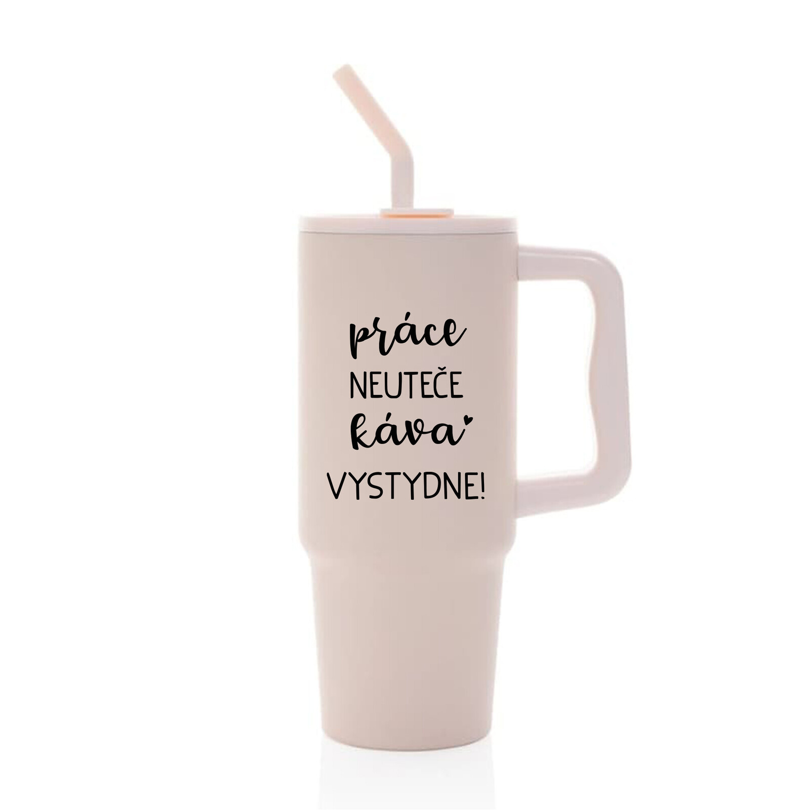 PRÁCE NEUTEČE, KÁVA VYSTYDNE! - růžový cestovní termohrnek 900 ml