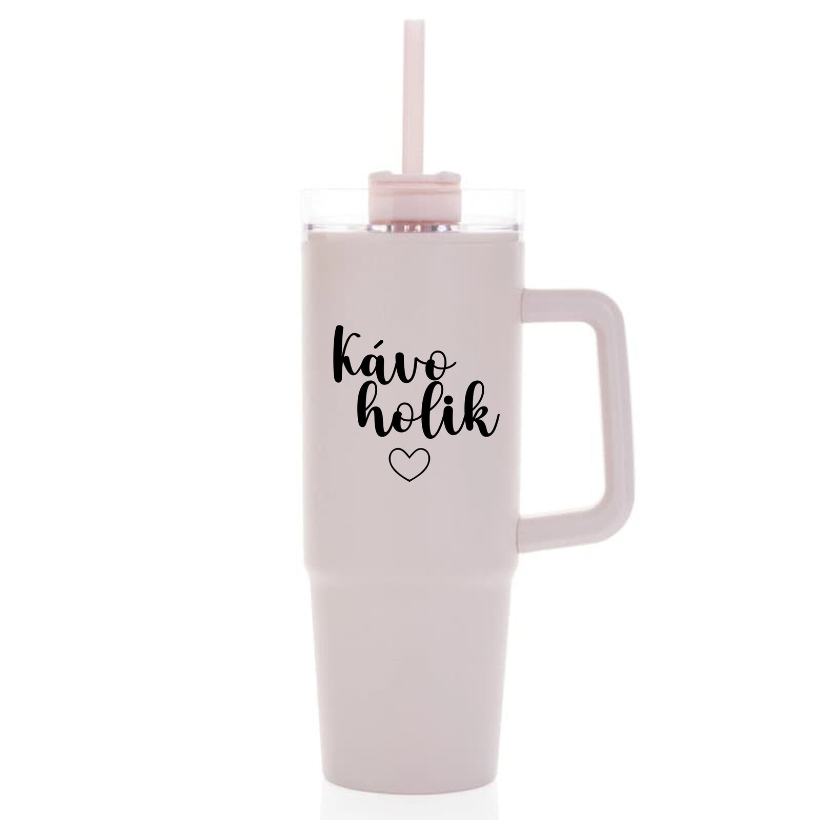 KÁVOHOLIK - růžový cestovní termohrnek s průhledným víčkem 900 ml