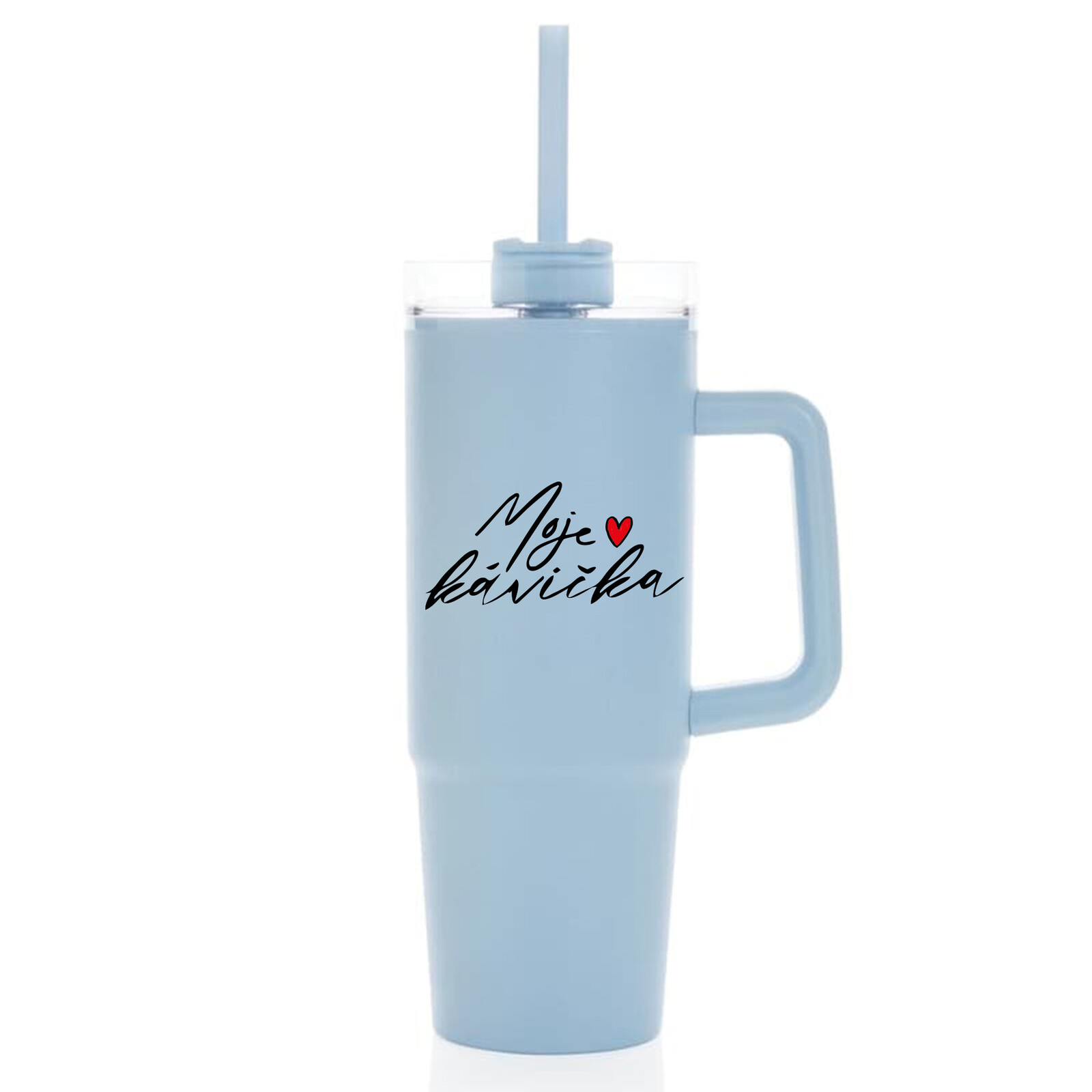 MOJE KÁVIČKA - světle modrý cestovní termohrnek s průhledným víčkem 900 ml