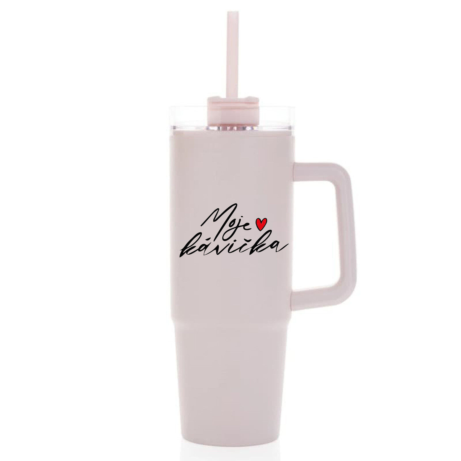 MOJE KÁVIČKA - růžový cestovní termohrnek s průhledným víčkem 900 ml