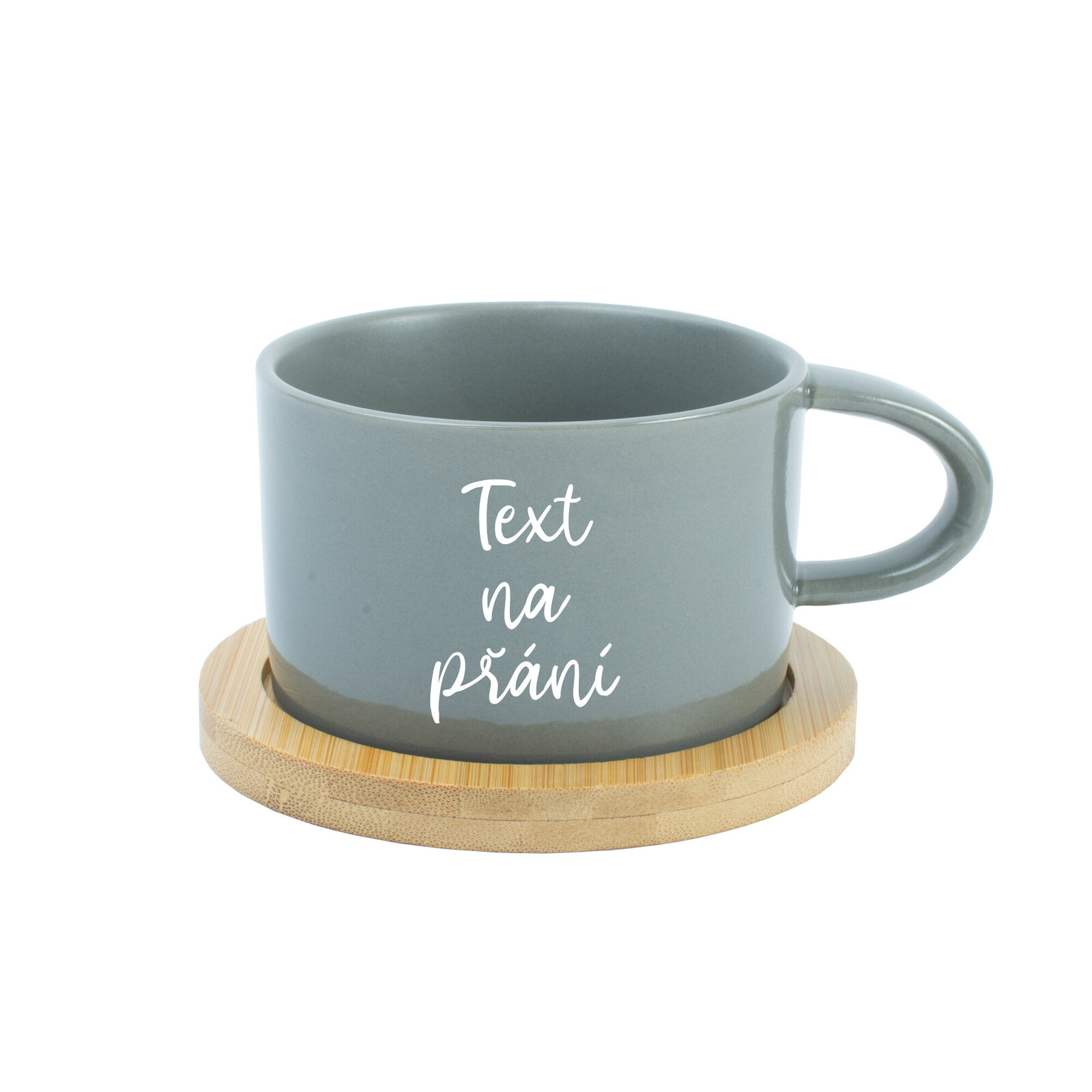 TEXT NA PŘÁNÍ - šedý keramický hrníček Makronka 200 ml