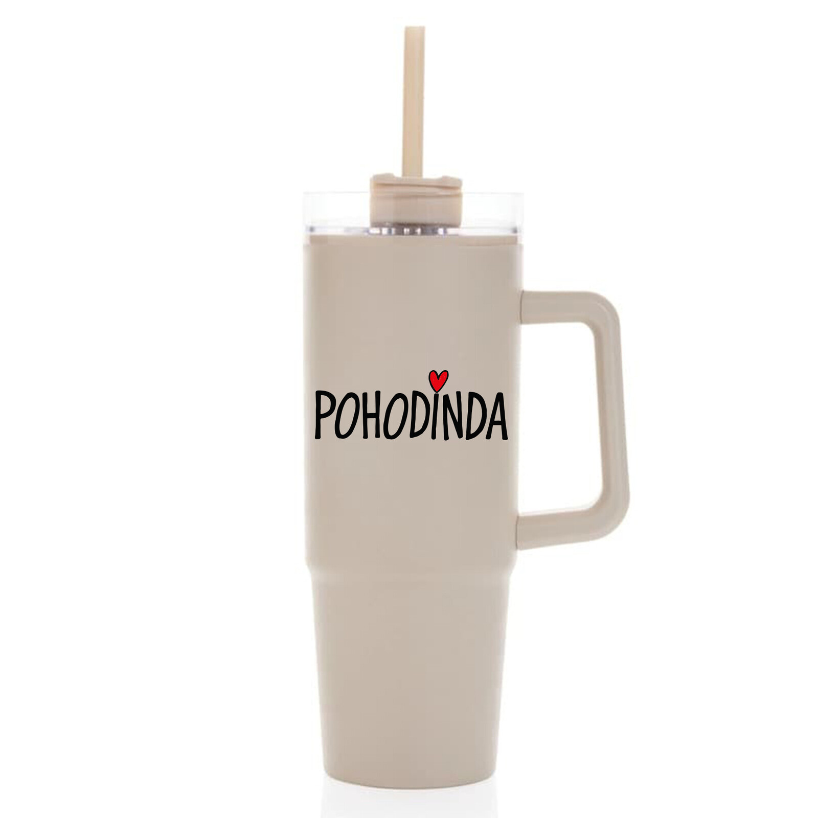 POHODINDA - béžová cestovní termoska s průhledným víčkem 900 ml