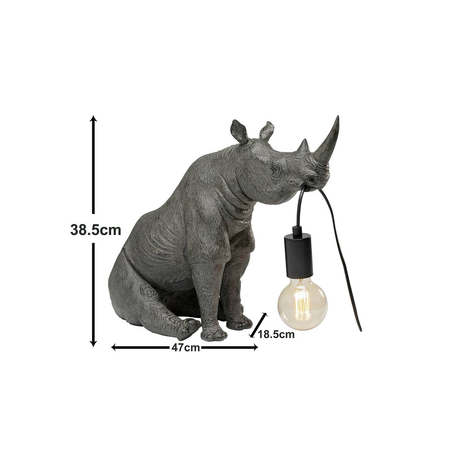 Kare stolová lampa Sitting Rhino, sivá, výška 39 cm, E27