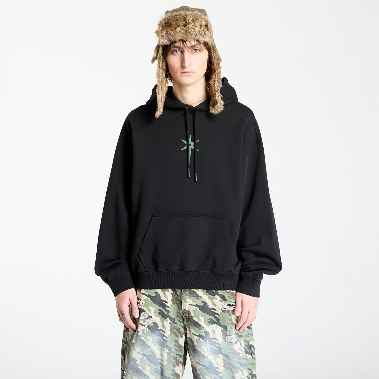 Mikina Marcelo Burlon County Goth Boxy Hoodie Black/ Deep Green L