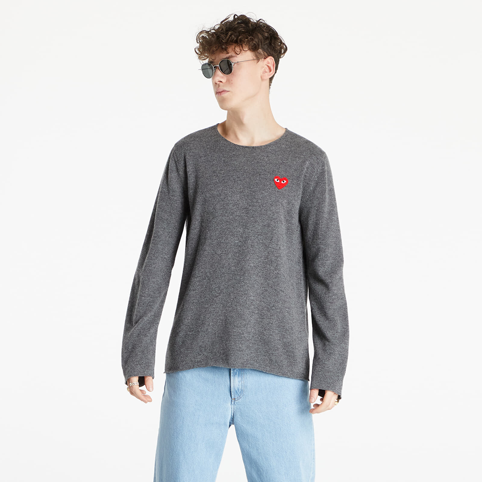 Sveter Comme des Garçons PLAY Red Heart Crewneck Jumper Mid Grey L