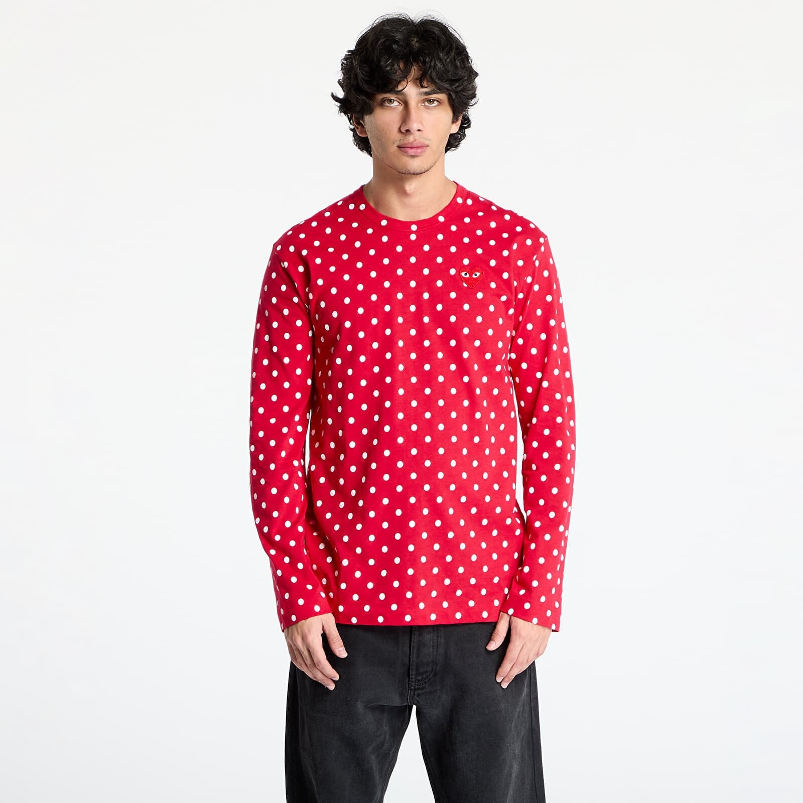 Tričko Comme des Garçons PLAY Heart Logo Long Sleeve Tee UNISEX Red L