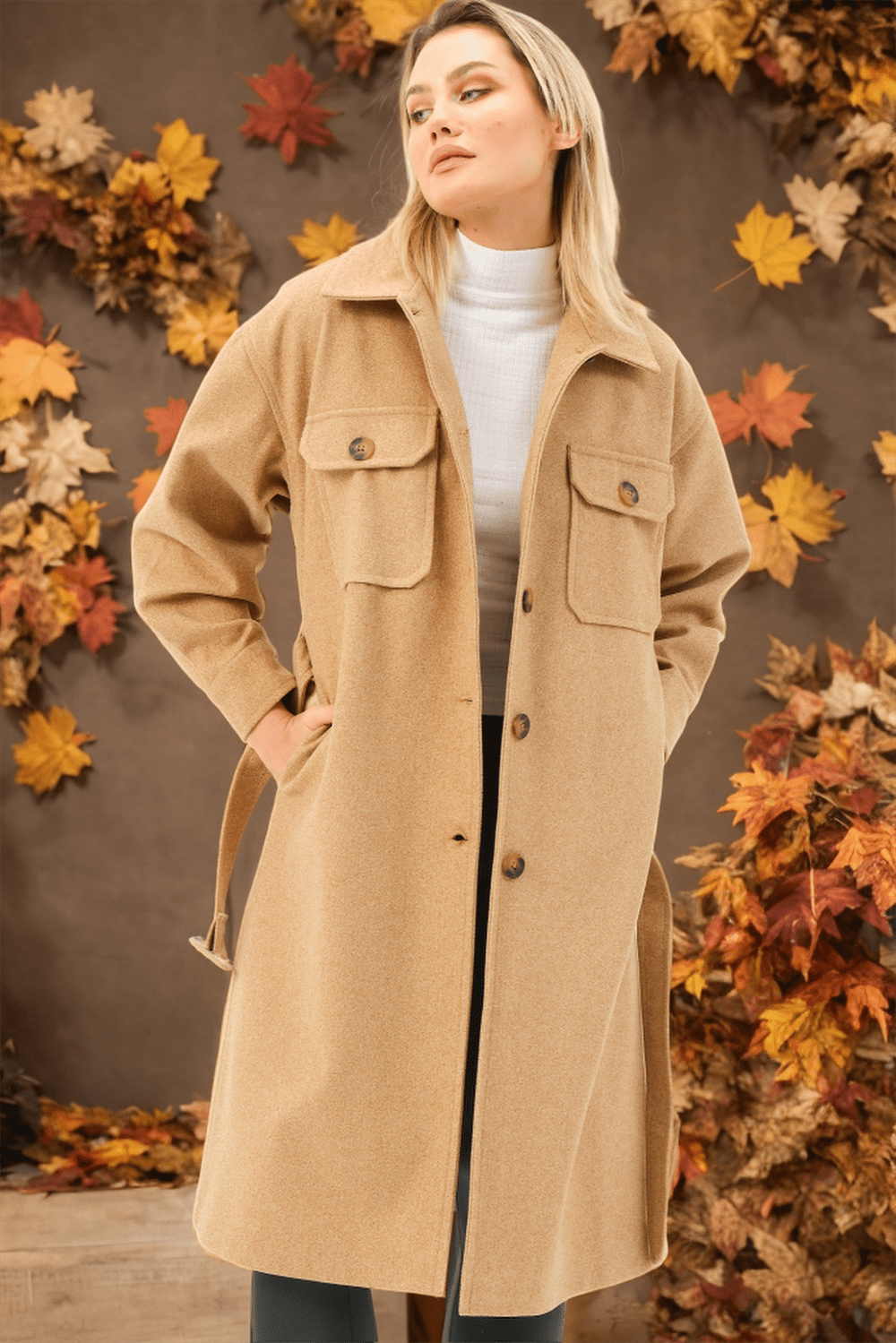 Z6777 DEWBERRY DÁMSKY KABÁT - PLOCHÝ KAMELOVÝ