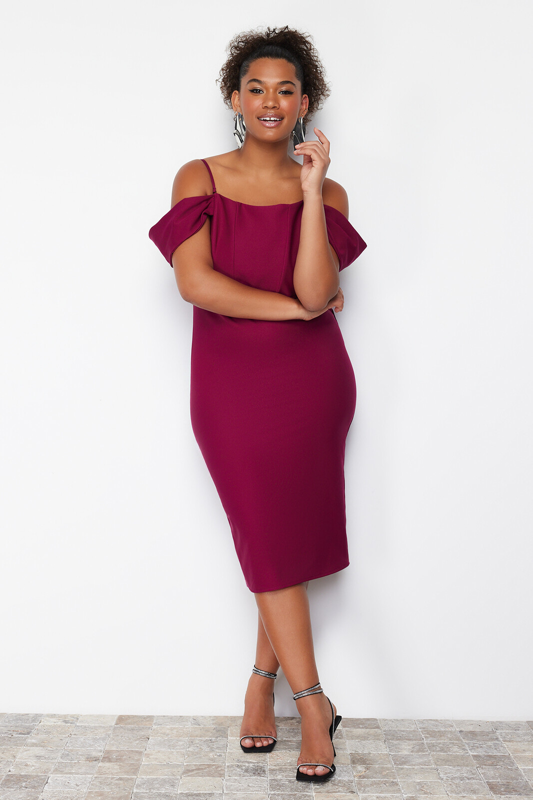 Trendyol Curve Purple Finike Woven Plus Size Dress