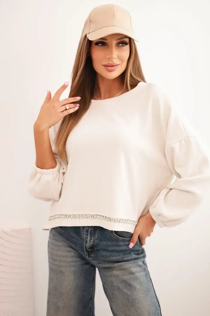 Kesi Włoski Dámska mikina s ozdobným zakončením dole ecru