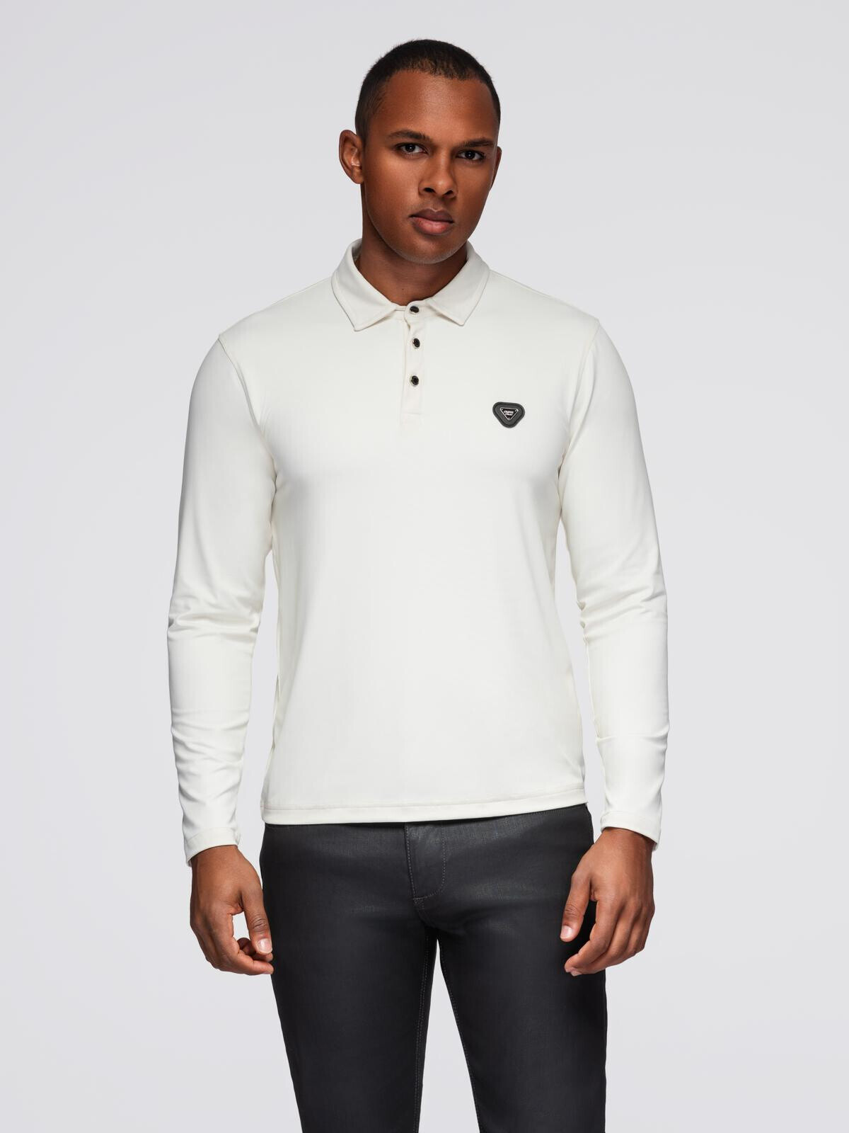 Ombre Long sleeve polo shirt with elegant branded buttons - cream