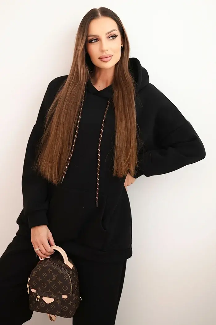 Dámska tepláková súprava s kapucňou čierna