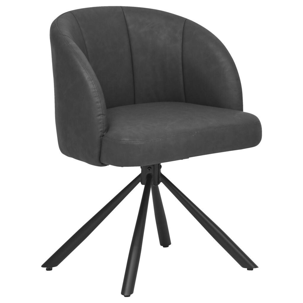 Carryhome STOLIČKA S PODRÚČKAMI, kožený vzhľad, antracitová