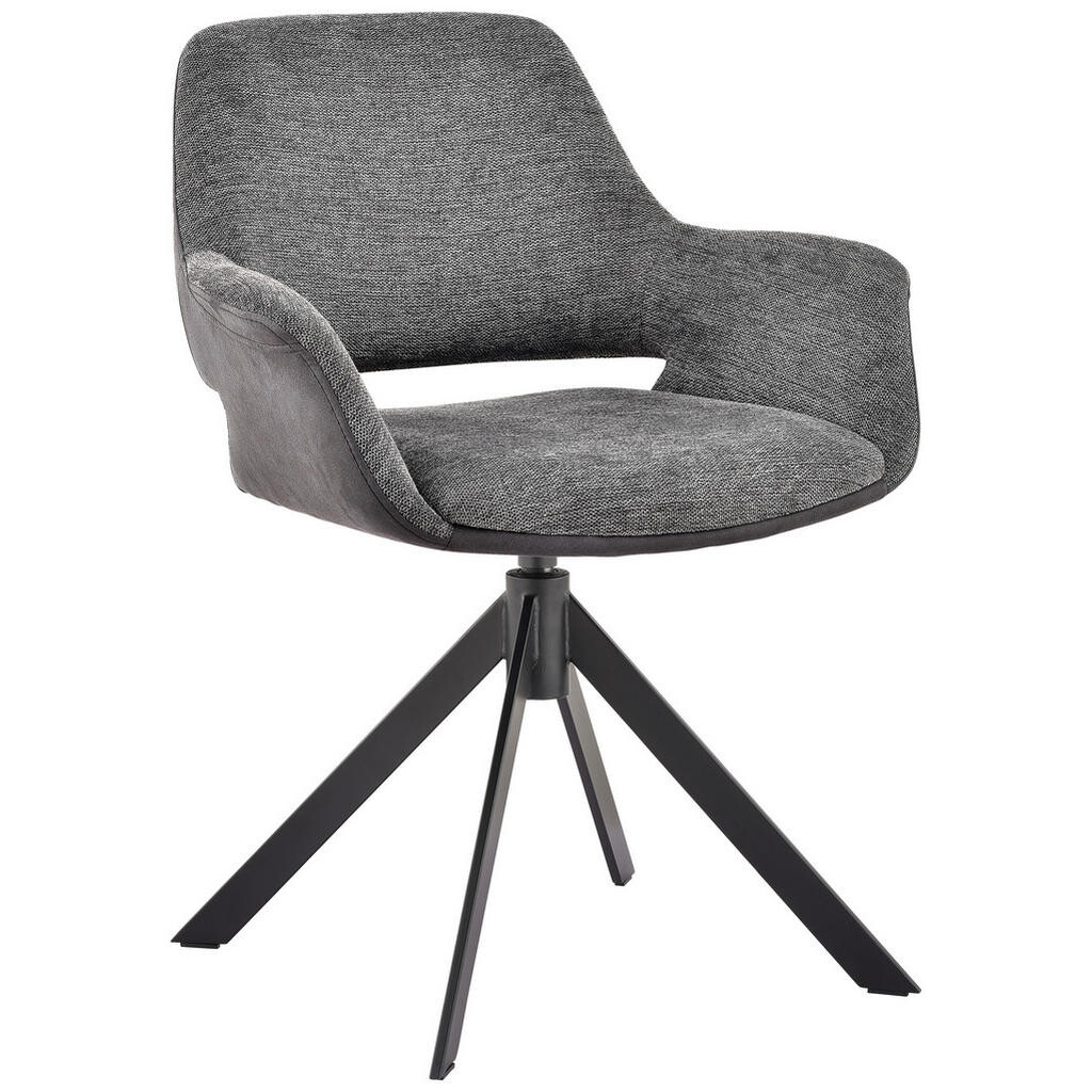 Novel STOLIČKA S PODRÚČKAMI, železo, mikrovlákno, vzhľad ľanu, sivá, čierna, tmavosivá