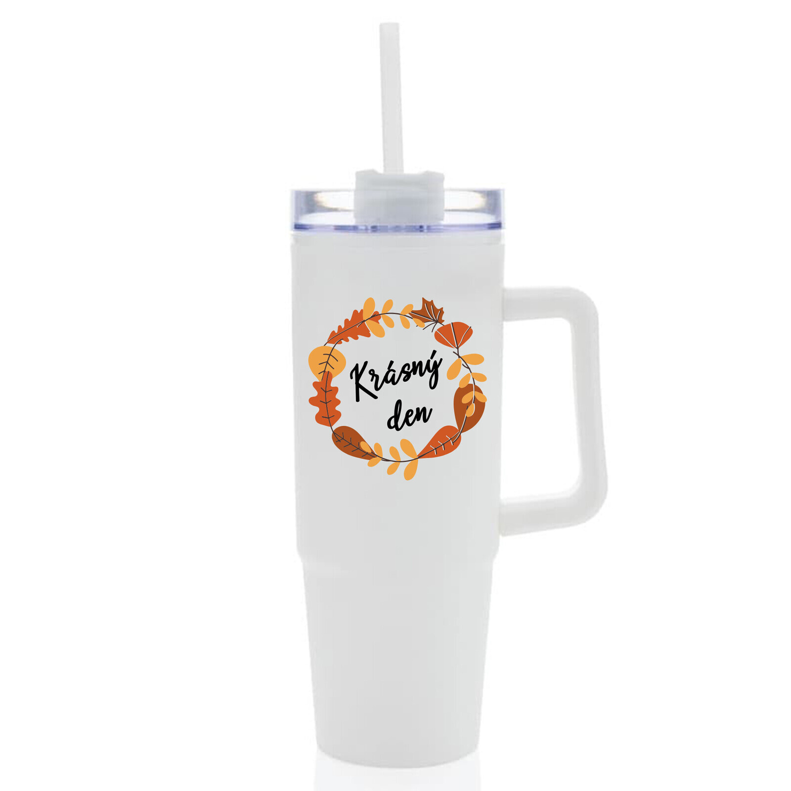 KRÁSNÝ DEN (PODZIM) - bílý cestovní termohrnek s průhledným víčkem 900 ml