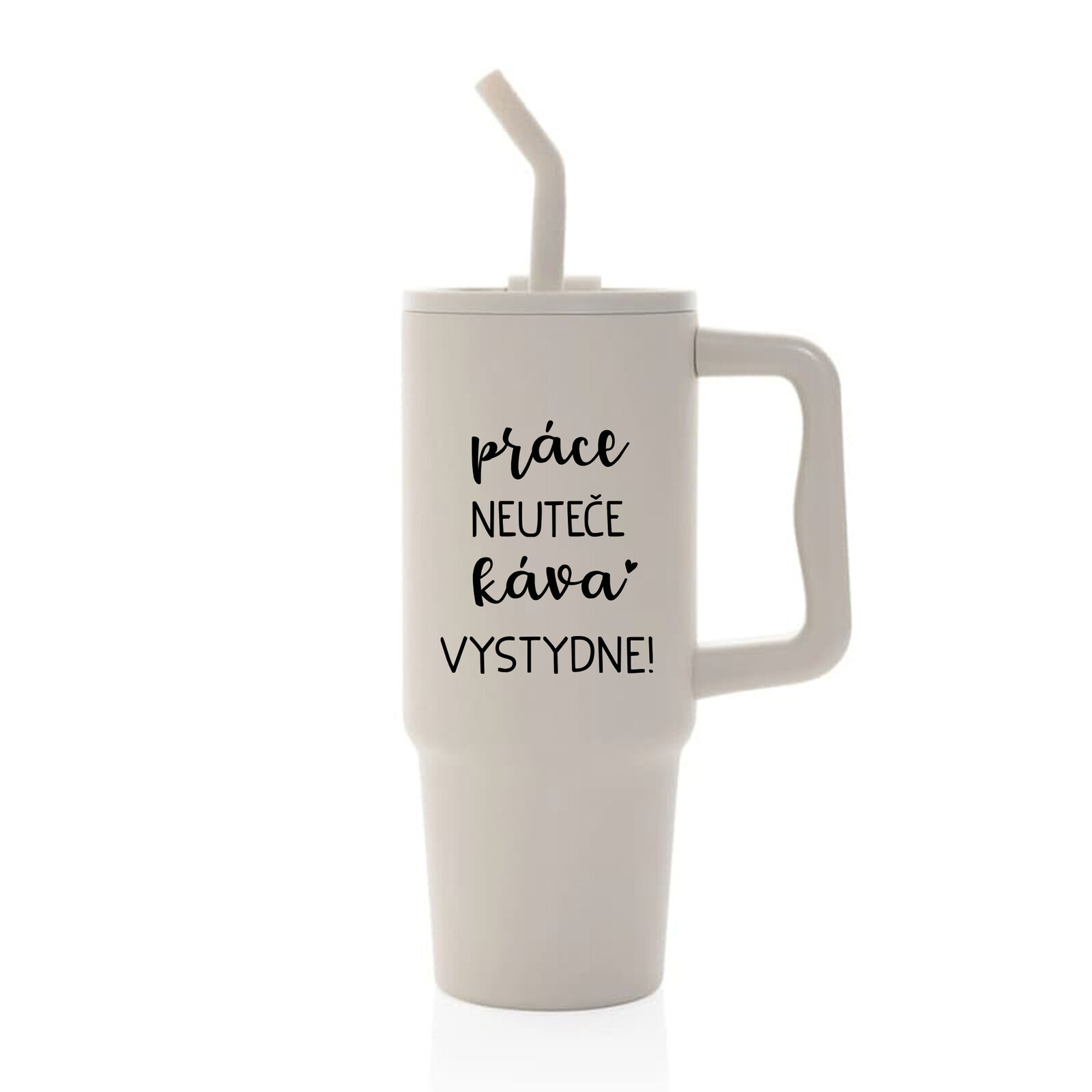 PRÁCE NEUTEČE, KÁVA VYSTYDNE! - béžový cestovní termohrnek 900 ml