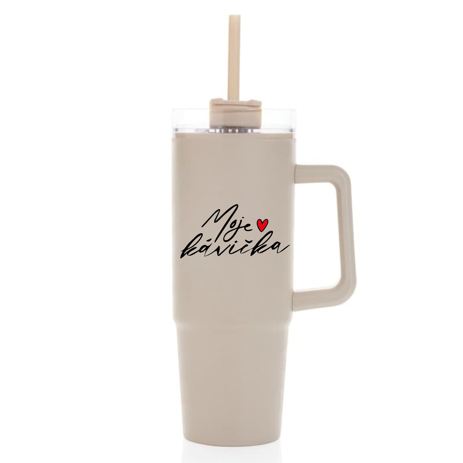 MOJE KÁVIČKA - béžový cestovní termohrnek s průhledným víčkem 900 ml