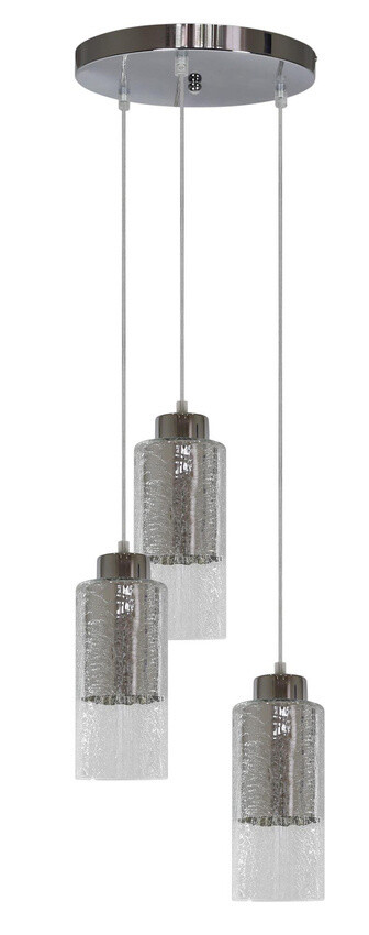Strieborná stropná závesná lampa, sklenené tienidlá, 3x60W Libano