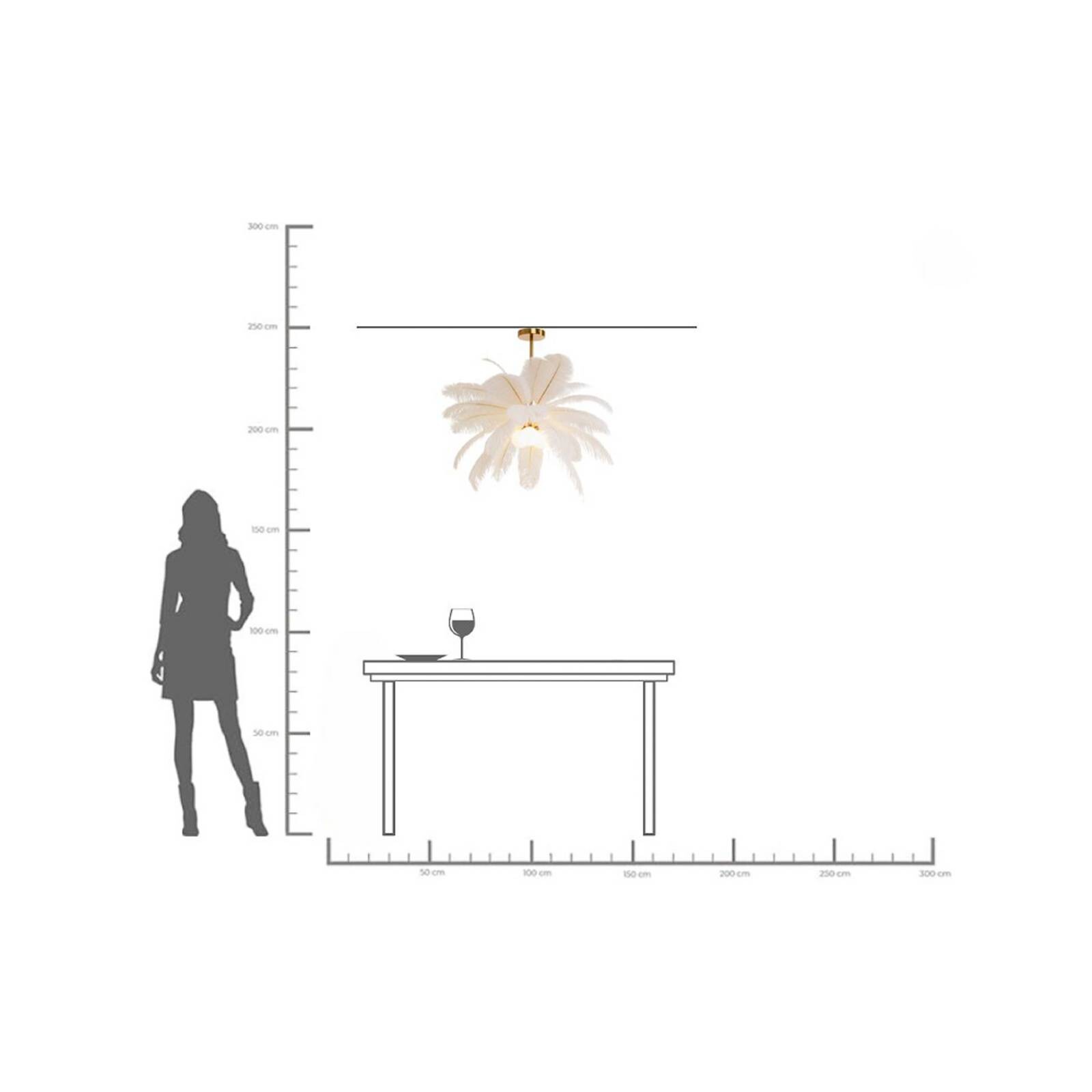 KARE závesné svietidlo Feather Palm, biele, perie, Ø 87 cm, G9