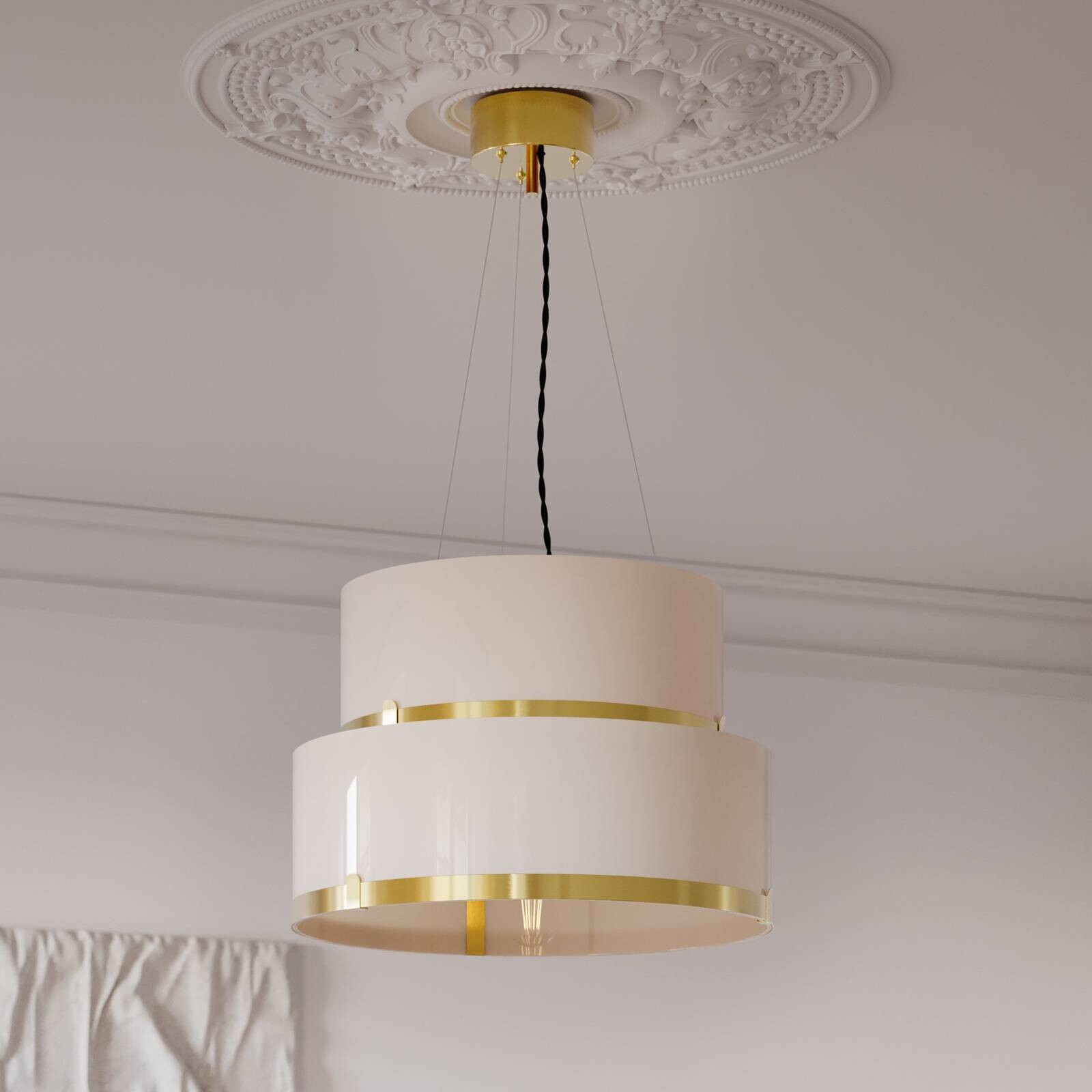 Závesné svietidlo Marcel od Rydens, mosadz/biela, Ø 50 cm
