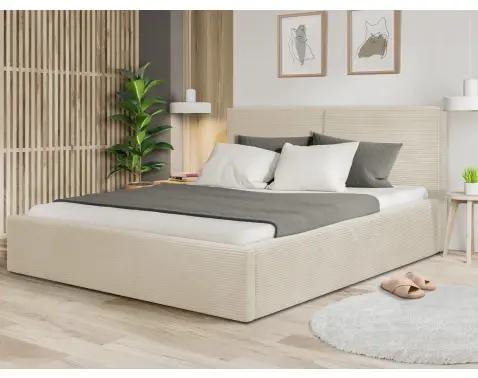 Posteľ Inez 180x200 cm, krémová štruktúrovaná látka%