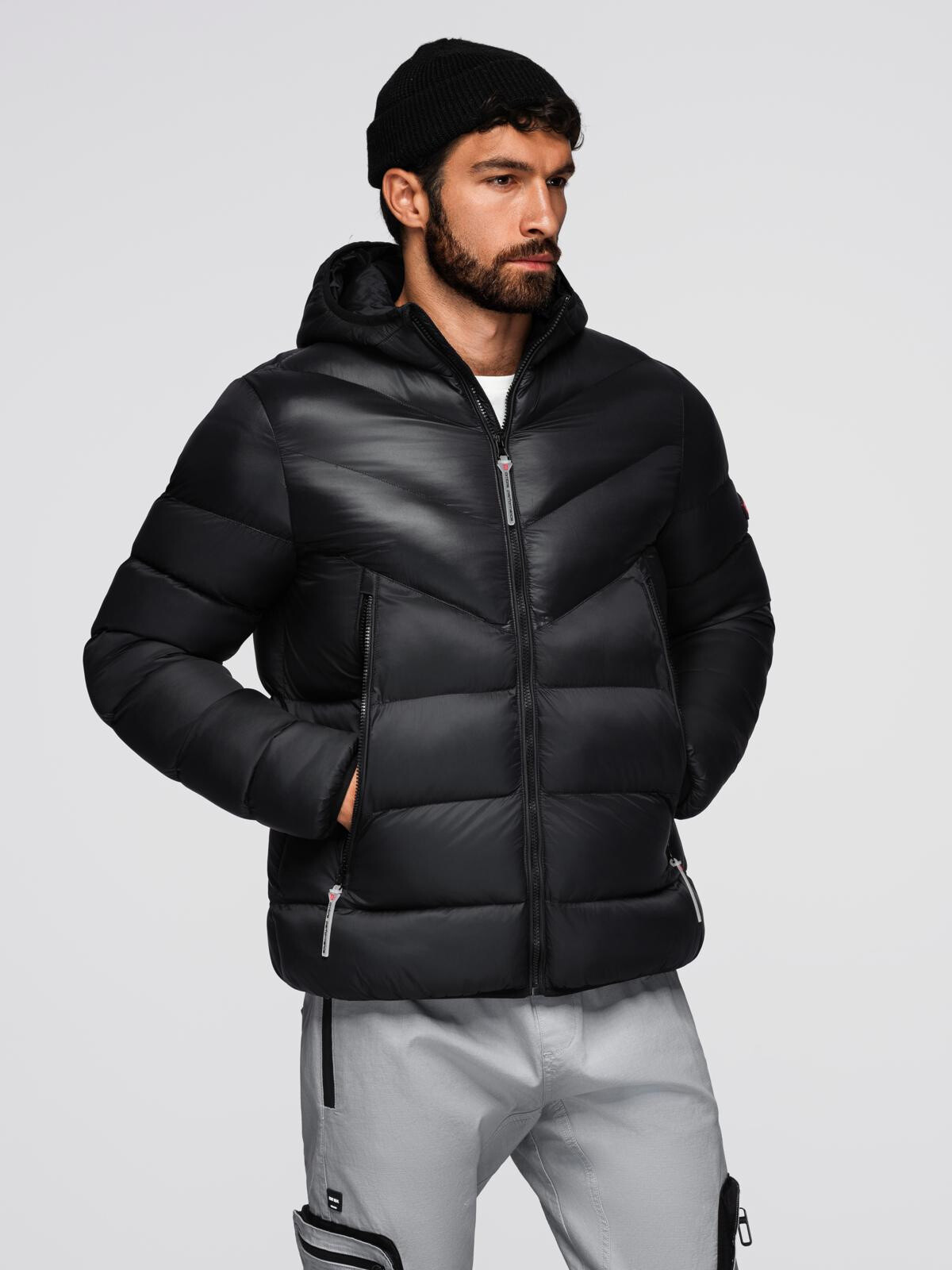 Ombre Modern quilted men's jacket of combined materials - black