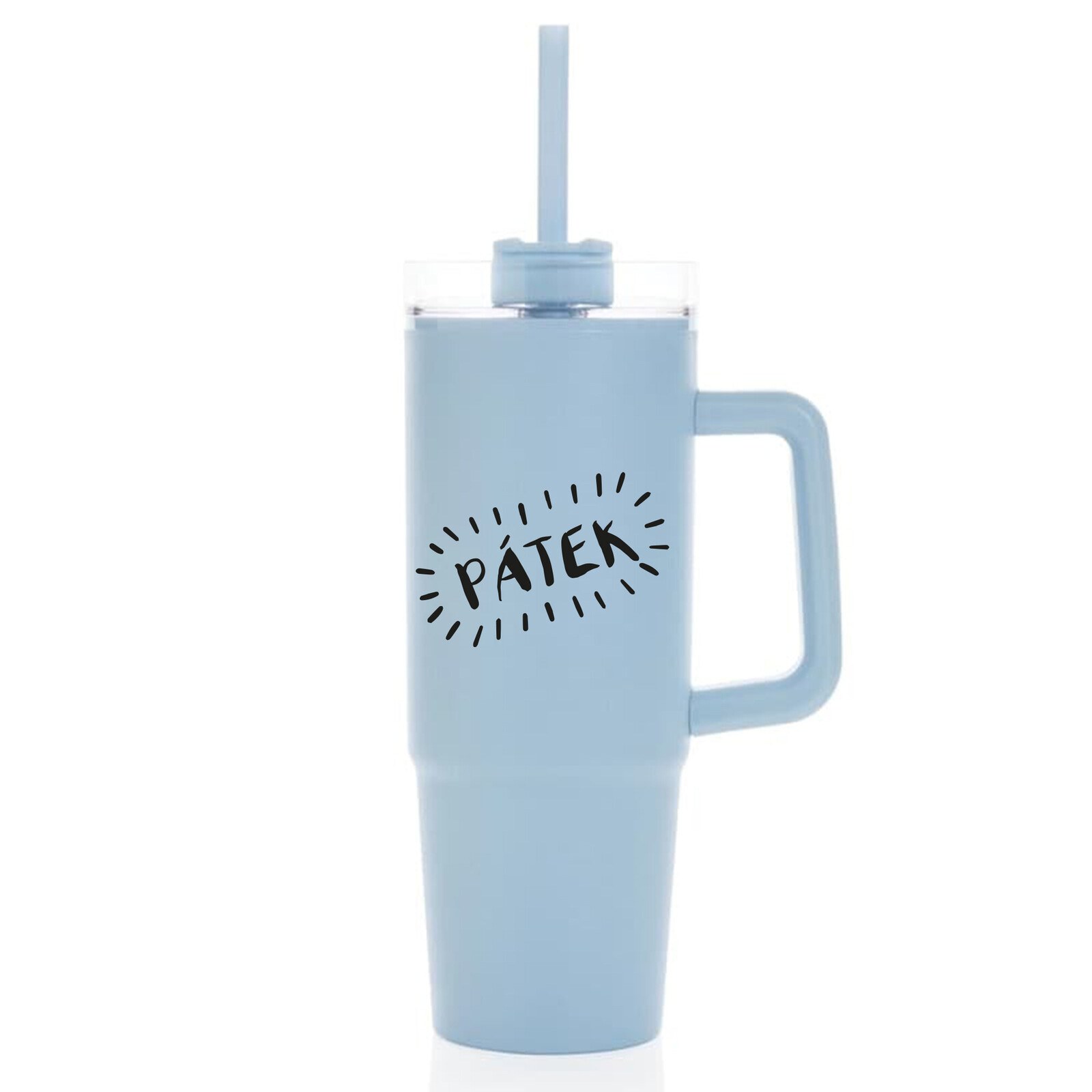 PÁTEK - světle modrý cestovní hrnek s průhledným víčkem 900 ml