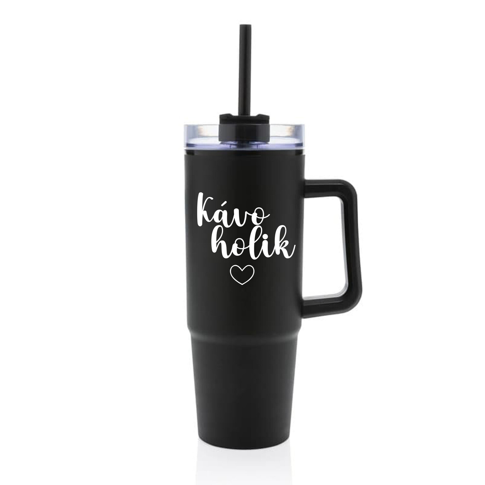 KÁVOHOLIK - černý cestovní termohrnek s průhledným víčkem 900 ml