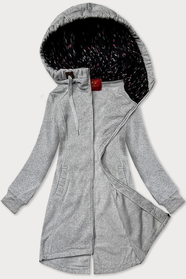 Svetlosivá dlhá dámska rozopínacia mikina s kapucňou LHD (AMG-693A) odstíny šedé M (38)