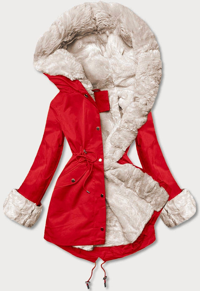 Svetločervená bunda typu parka s kožušinovou odnímateľnou podšívkou (5M763-270) odstíny červené L (40)