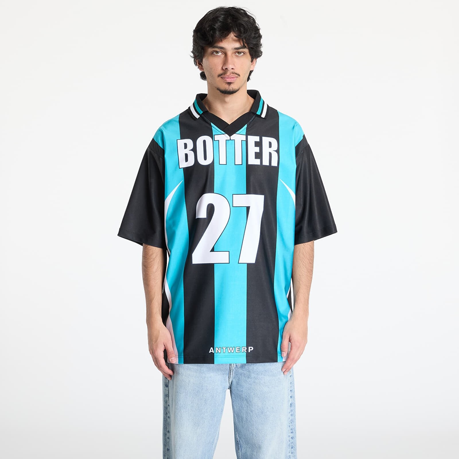 Dres Reebok x Botter LTD Reverse Soccer Tee Striped Navy/ Aqua Blue XL