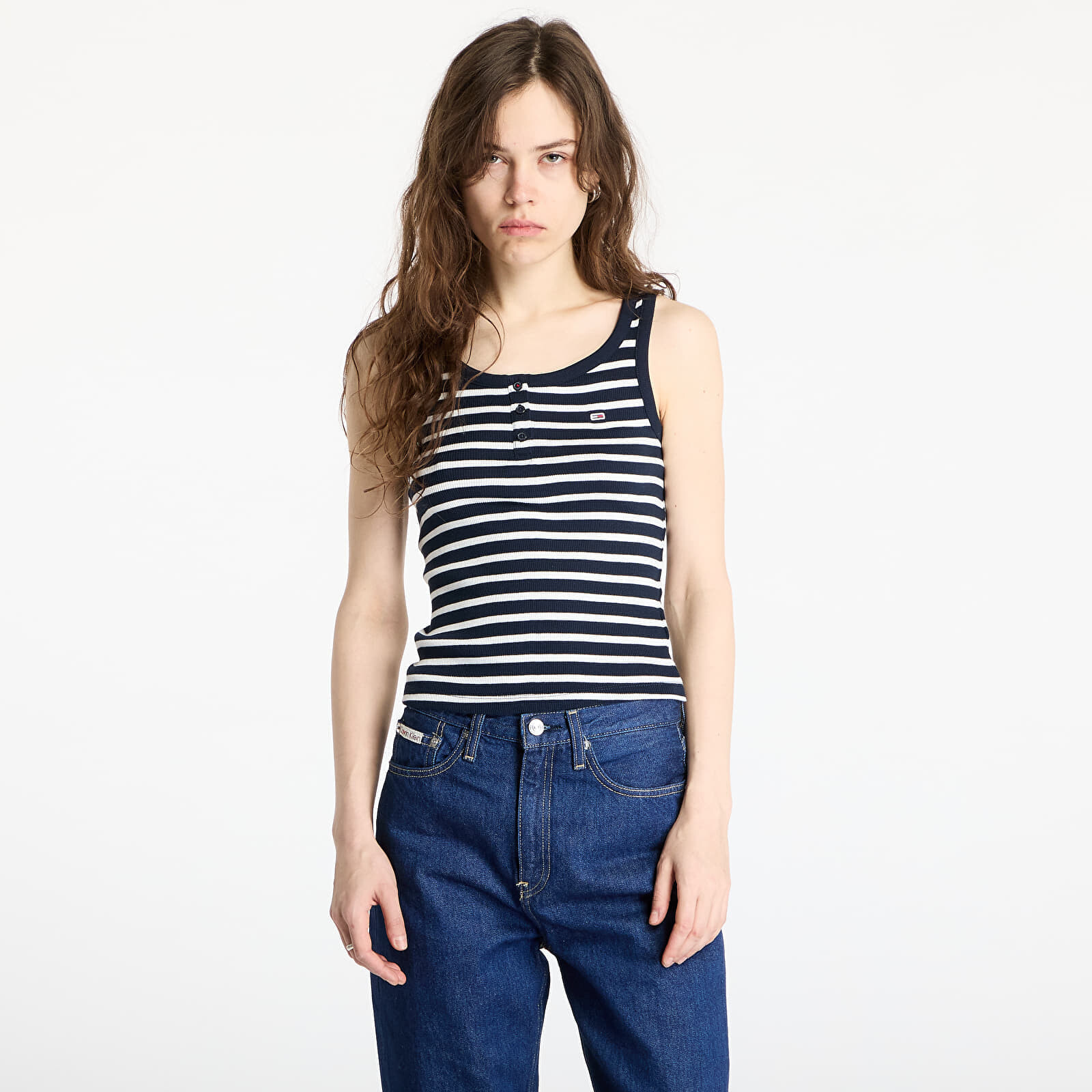 Tielko Tommy Jeans Slim Button Tank Blue L