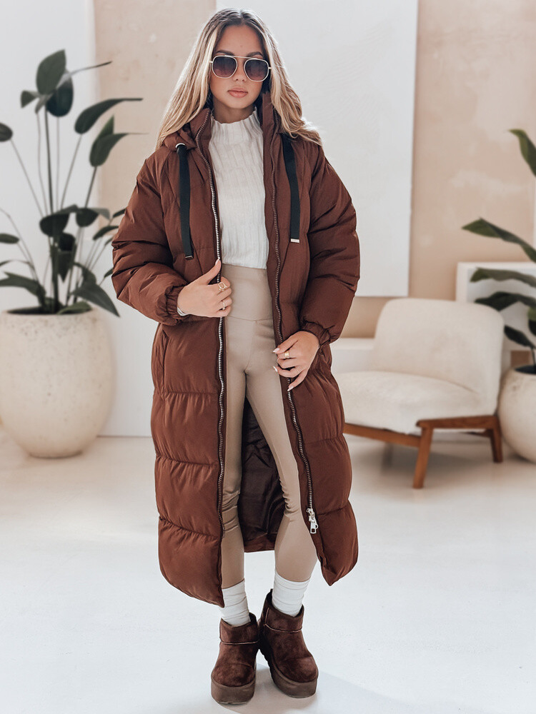 Kurtka damska zimowa długa pikowana COZYSEASON brązowa Dstreet