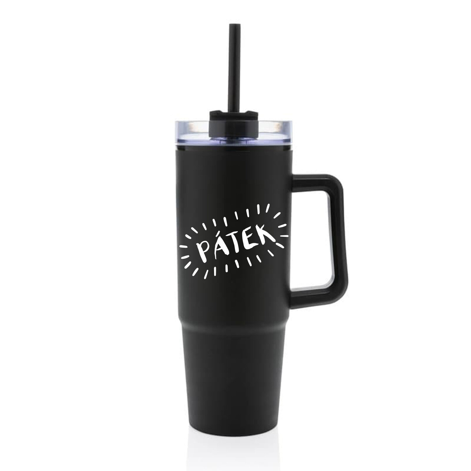 PÁTEK - černý cestovní hrnek s průhledným víčkem 900 ml