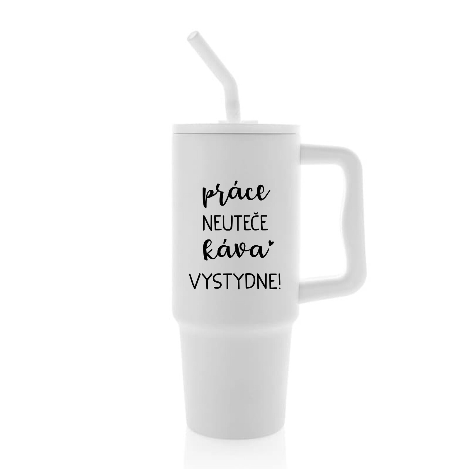 PRÁCE NEUTEČE, KÁVA VYSTYDNE! - bílý cestovní termohrnek 900 ml
